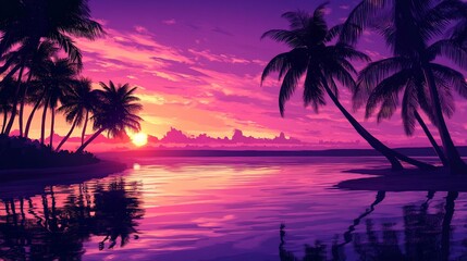 Tropical sunset over calm water, vibrant colors