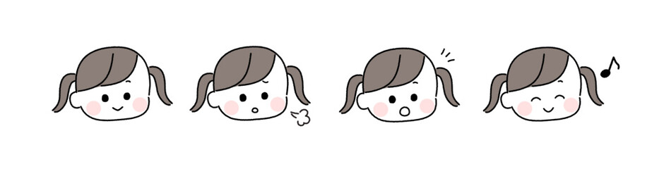 Obraz premium ゆるかわいい手描き風の表情セット／ツインテールの女の子