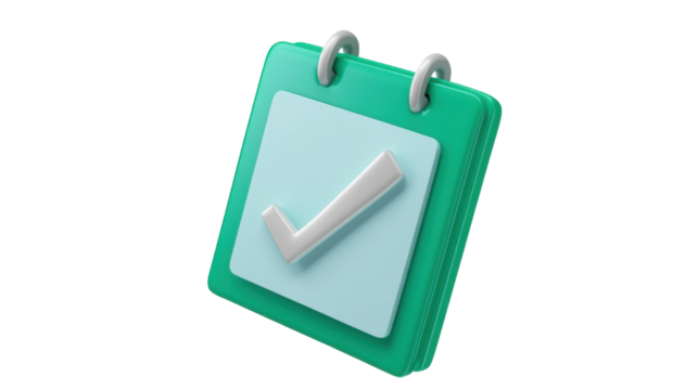 green calendar with check mark 3d render icon on white background