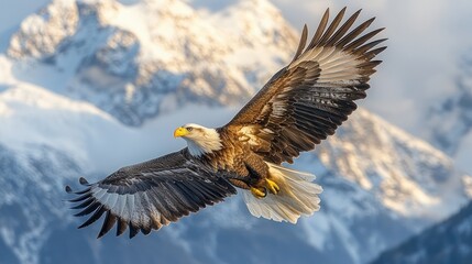 Obraz premium Majestic eagle soaring over snowy peaks