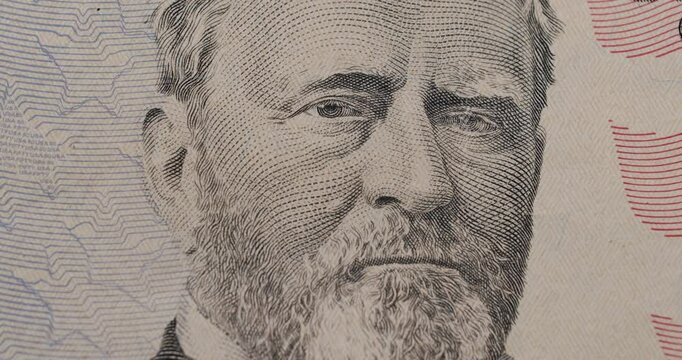 American fifty dollar paper banknote zoom in close up macro. Zoom of 50 USD Bills. Concept Finance Business Investment Success. Rich business economy of usa. American fifty dollar banknote.