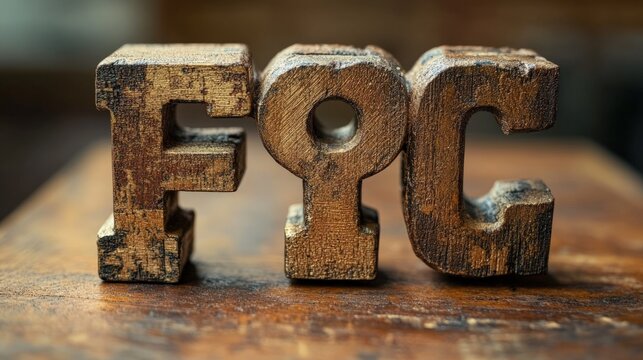 Wooden letters FPC on a rustic wooden surface