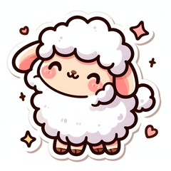 Fototapeta premium Cute and adorable sticker kawaii of little sheep, background white