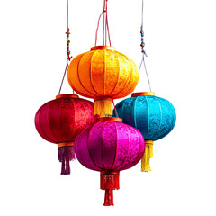 colorful paper lantern hanging decor isolated on transparent background