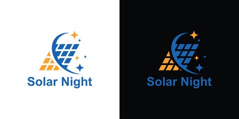 logo design combination panel solar and star night,logo design simple technology modern,symbol,icon,idea,creative.