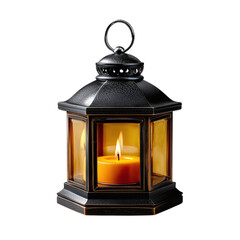 decorative lantern with candle inside isolated on transparent background