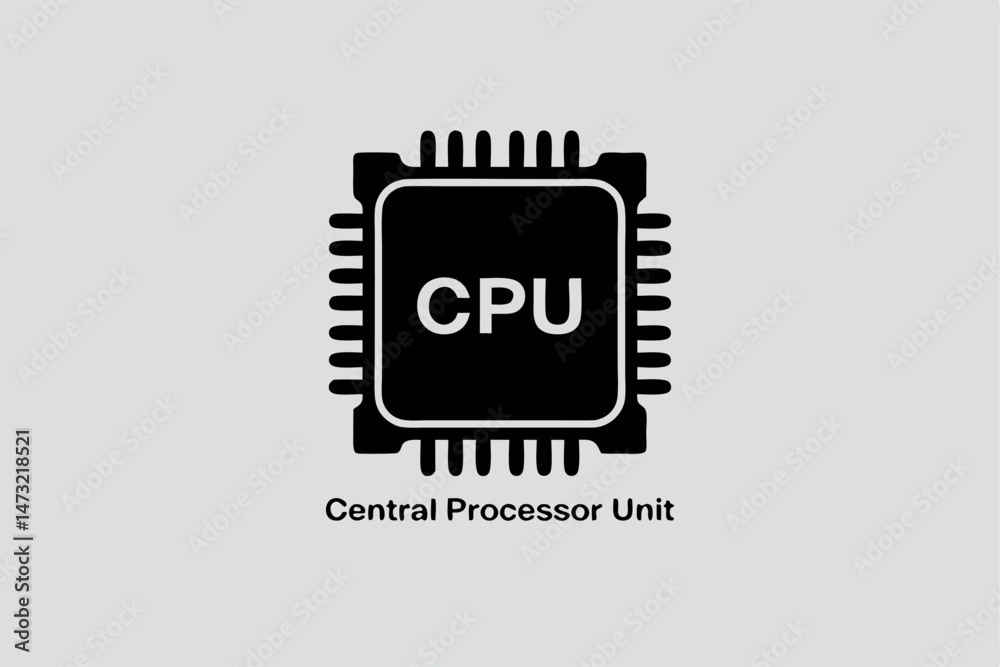 Fototapete Simple black cpu central processor unit icon isolated on a light gray background