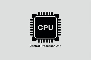 Simple black cpu central processor unit icon isolated on a light gray background
