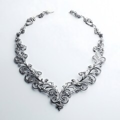 Obraz premium Elegant Silver Necklace: Ornate Bijoux Jewelry with Intricate Floral Motifs, Perfect Statement Piece for Wedding or Fashion Accessories