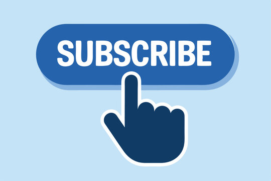 A blue subscribe button with a finger pointing toward the text promoting subscription.