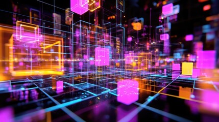 Obraz premium Neon Digital Cityscape: A Futuristic Abstract