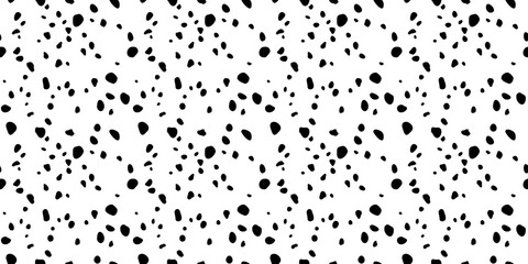 Dalmatian Spots Pattern. Black irregular spots scattered randomly on white background. Dalmatian black and white pattern