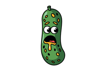 Cartoon pickle character expressing surprise or shock with open mouth and funny expression