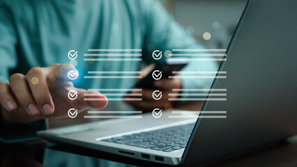 Compliance to regulations service and standards, Digital Guarantee Checkmark.Productivity, task management, and strategic planning for successful project execution in personal or business setting