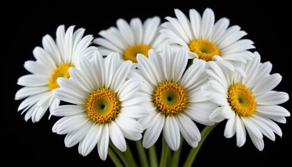 Obraz premium Beautiful white daisy flowers arrangement on black background nature photography close-up serene aesthetic
