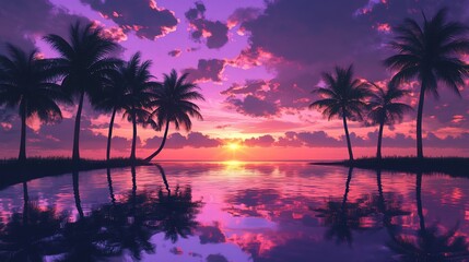 tropical sunset with palm trees