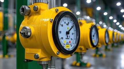 Yellow Industrial Gauge in Factory Setting