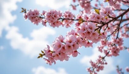 Cherry blossom blooming in spring nature photography outdoor scene vibrant color palette close-up view