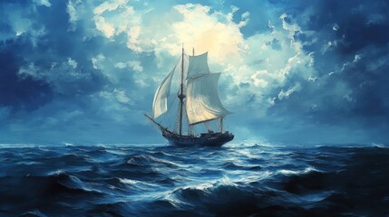 Majestic sailing ship on stormy sea