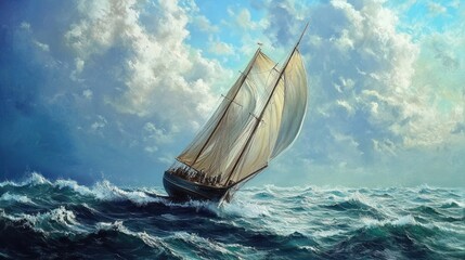 Sailing ship in a turbulent sea