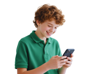 Happy Boy Using Smartphone Smiling