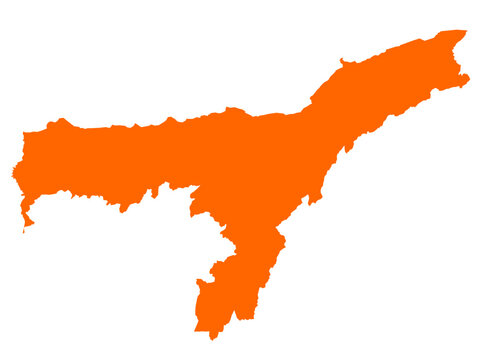 Assam state map in orange &ndash; isolated flat vector graphic