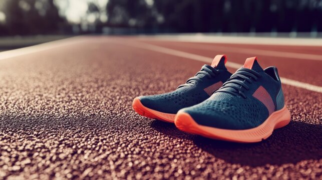 Running shoes on a track - Powered by Adobe