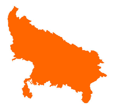 Uttar Pradesh state map in orange &ndash; isolated flat vector graphic