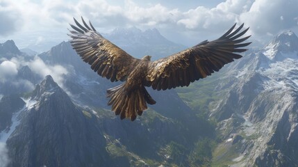 Majestic eagle soaring over alpine peaks