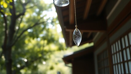 Fototapeta premium Glass Wind Chime Pendant by a Traditional House