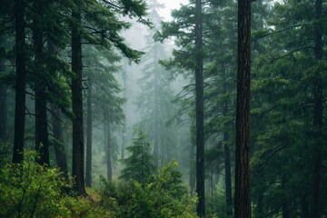 Fototapeta premium Forest Scene Under Rainfall