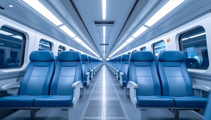 Blue seated train car interior