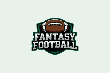 Vector illustration of a fantasy football logo with an american football and shield design