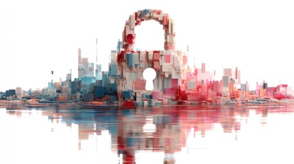 Obraz premium Cybersecurity action with digital lock and data structures in abstract environment modern concept