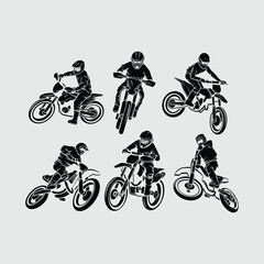 Motocross Dirt Bike Rider Motorcycle Stylized Silhouette Vector