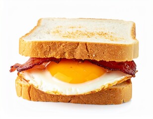 Simple sandwich with fried egg and crispy bacon between two slices of toast bread