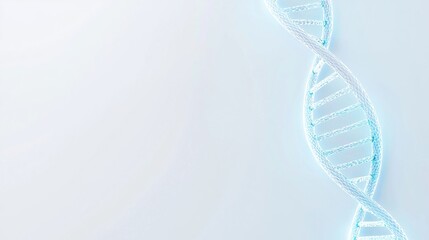 A light blue DNA double helix on a white background, symbolizing genetics, science, and biotechnology.