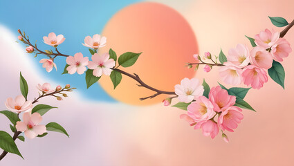 Obraz premium Serene Blossoming Branches on Pastel Background – Tranquil Floral Illustration