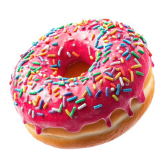 Delicious pink donut with colorful sprinkles glazed dessert 3d art food on transparent background