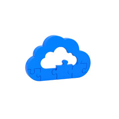 Fototapeta premium blue puzzle piece shaped like cloud, symbolizing creativity and problem solving in technology. This represents innovation and connection in digital world