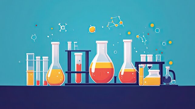 Scientific experiments using laboratory equipment and test tubes.