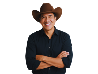 Smiling Middle Aged Man Wearing a Cowboy Hat
