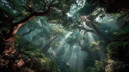 Awe-inspiring views of biodiversity in misty rainforests nature photography of lush sunbeam scenes