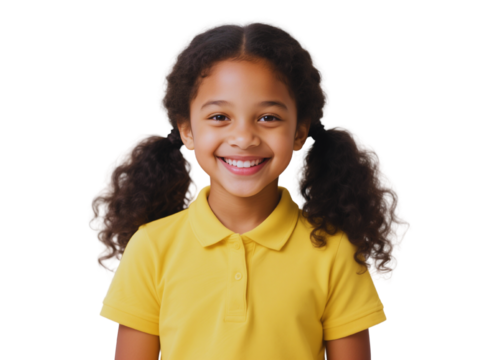 Happy Smiling Girl Child Portrait Wearing Yellow Polo Shirt