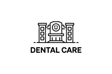 Minimalist dental care clinic logo featuring tooth symbol and architectural elements