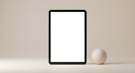 Modern Minimalist Tablet Mockup Blank Screen, Beige Background, Product Presentation