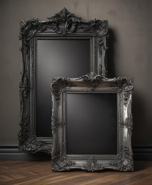 Ornate silver & black picture frames, distressed, Victorian style ,  vintage frames,  background,  nostalgia