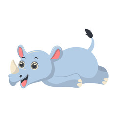 Cute Rhino Cartoon Character. Isolated Vector Illustration.