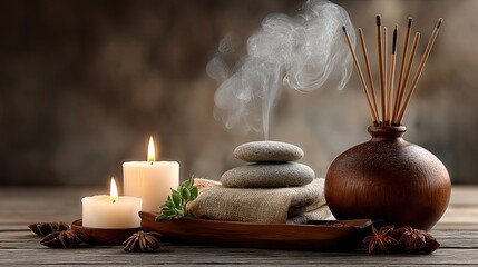 Tranquil meditation session with candles and incense in a peaceful indoor environment