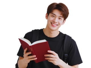 Smiling Asian Student Holding a Book